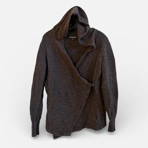 Betabrand black sheep wool brown hooded cardigan